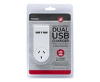 Power 2.1 AMP Single Adapter & Dual USB Charger with Surge Protect f/Indoor Home
