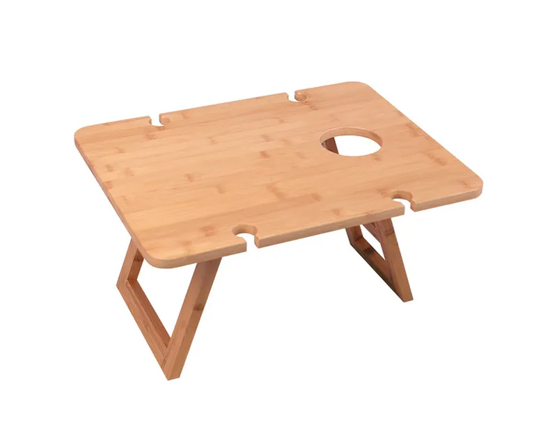 Clevinger Foldable 48cm Bamboo Picnic Travel Table w/ Wine Bottle/Glass Holder