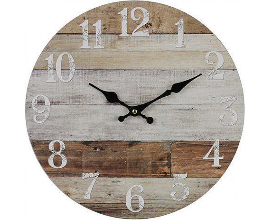 Round MDF 34cm Wall Clock Weather Boards BRN/BEI Small Home Decor/Decoration