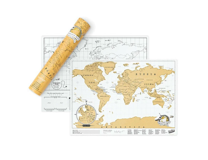 Luckies 42cm Scratch Off Map Travel Edition w/ Foil Hanging Wall Decor White