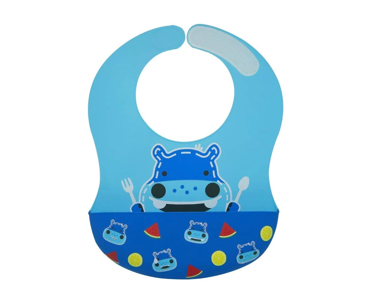 Marcus & Marcus Wide BPA Free Silicone Bib Food Catcher Baby/Toddler 6m+ Blue