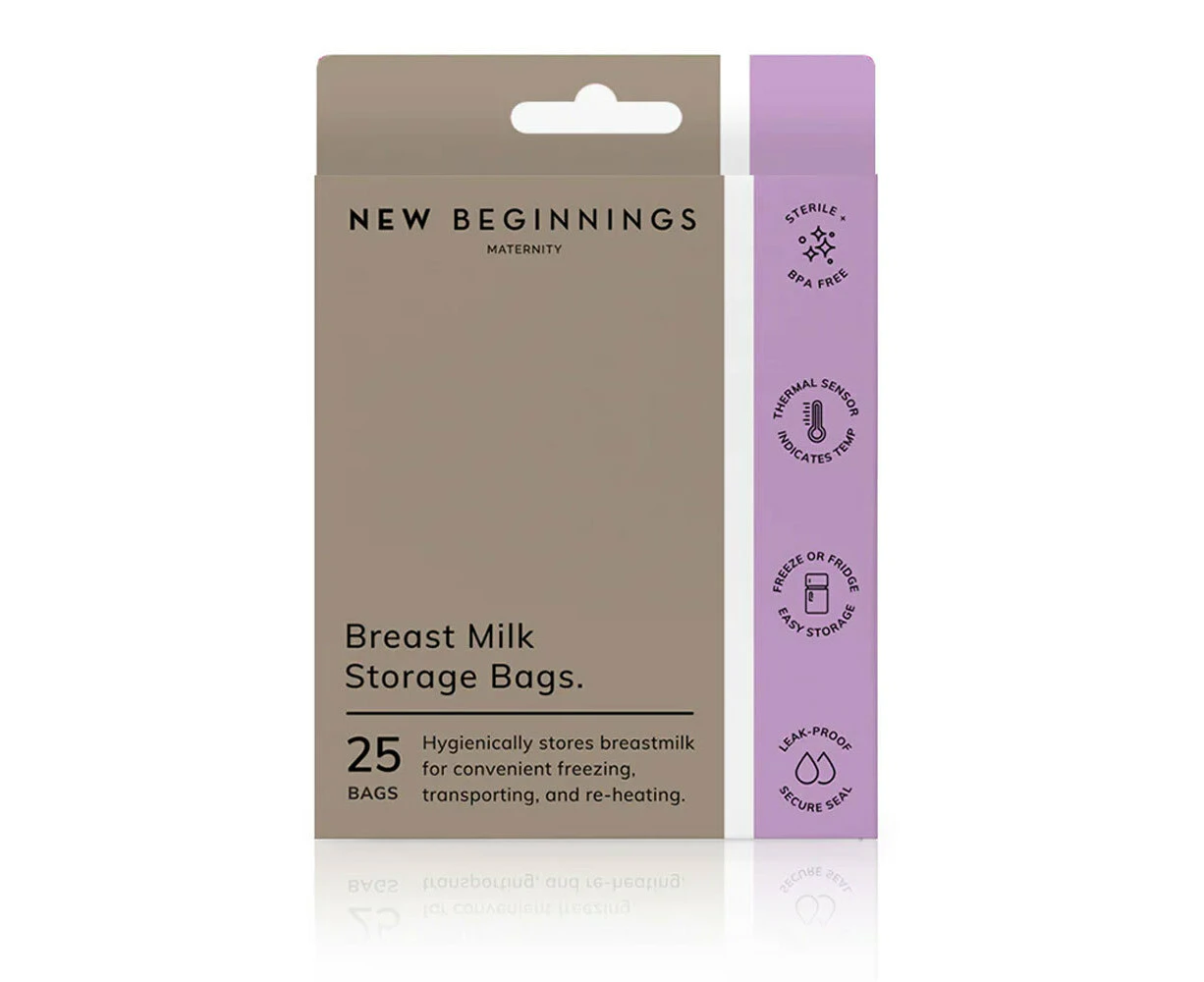 25pc New Beginnings Maternity 200ml Breast Milk Storage Zip Bags Container Clear