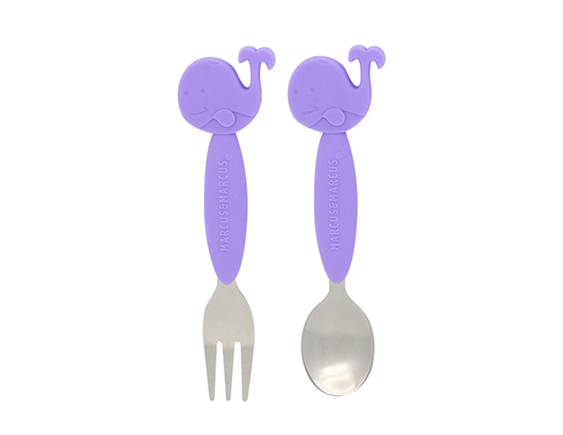 2pc Marcus & Marcus BPA Free Spoon & Fork Cutlery Set Kids/Baby 3m+ Lilac Whale