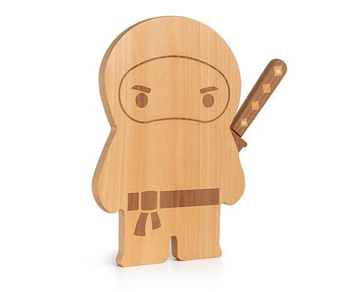 Ototo Ninja Board Wooden Cutting Chopping Board & Knife Set Servingware Brown