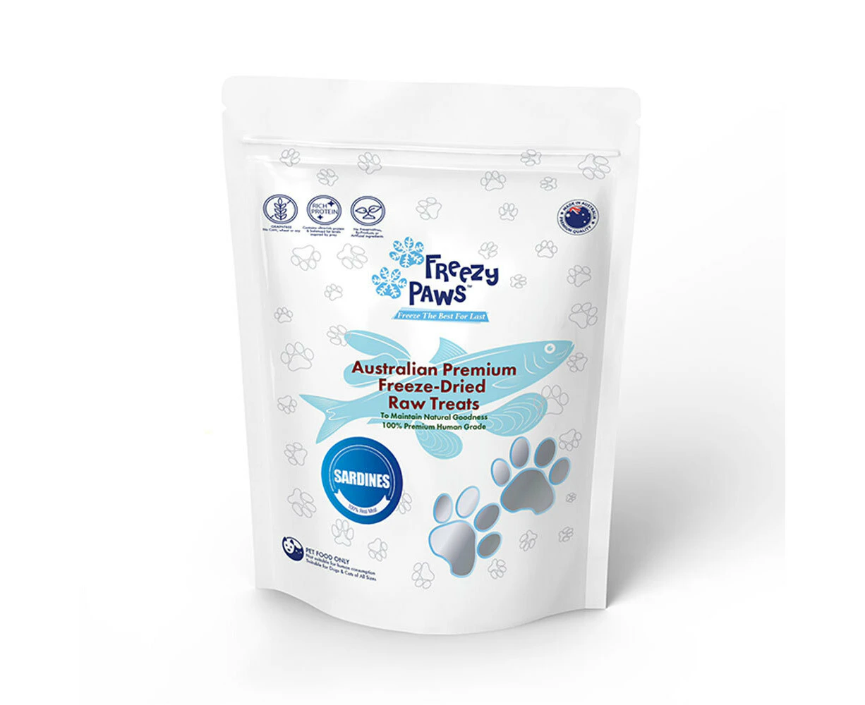 Freezy Paws 80g High Protein Pet Cat Dog Food Freeze Dried Sardines Raw Treat