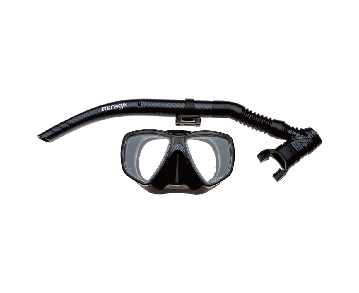 2pc Mirage Carbon Adult Swimming/Beach Silicone Mask/Purge Snorkel Set Black