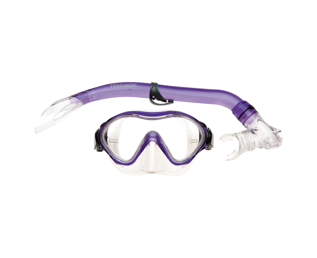 2pc Mirage Goby Kids Junior Swimming/Beach Silitex Mask/Glass Snorkel Set Purple