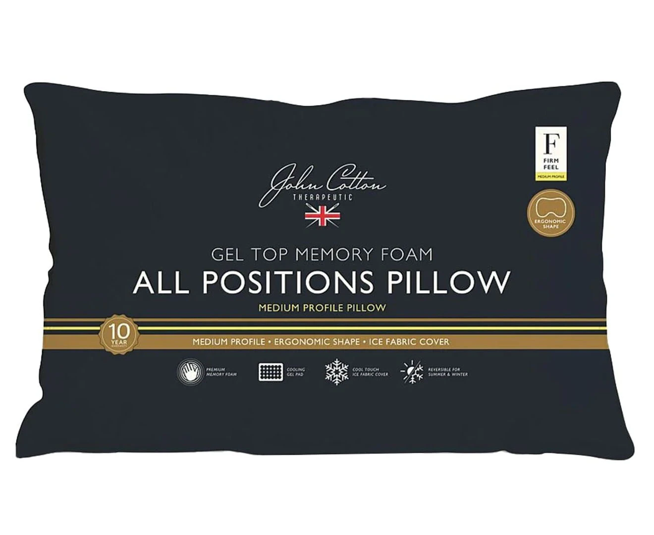 John Cotton 61x45cm Firm Gel Top Memory Foam All Positions Pillow Sleep Support