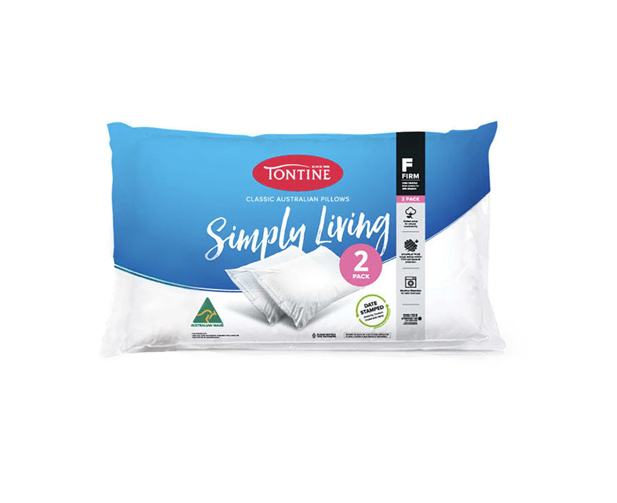 2pc Tontine 46x72cm Simply Living Firm High Profile Cotton Pillows Home Bedding