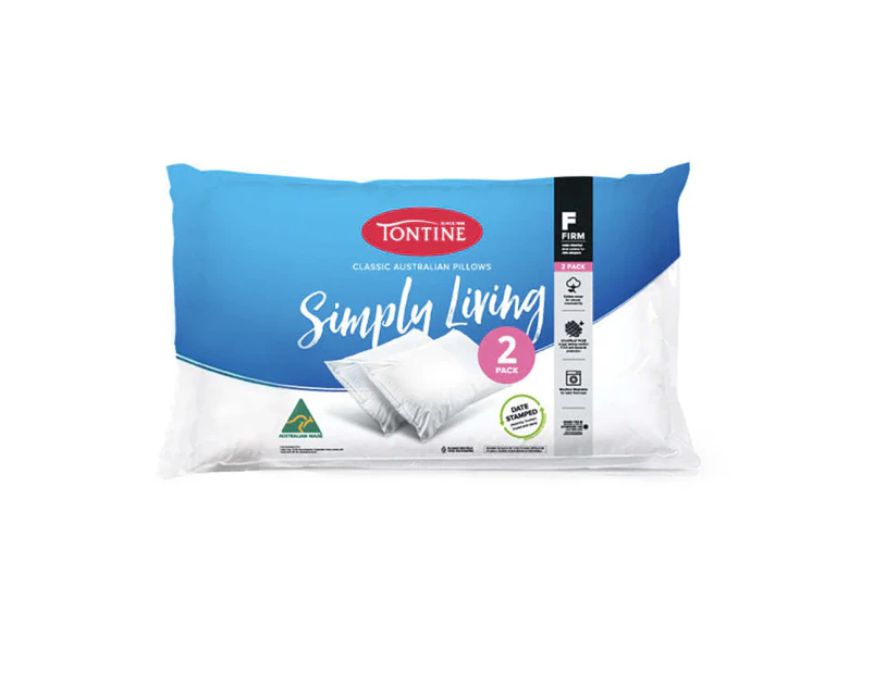 2pc Tontine 46x72cm Simply Living Firm High Profile Cotton Pillows Home Bedding