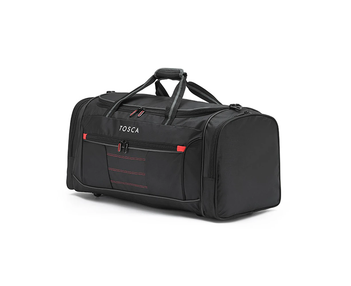 Tosca 80L Travel Sports Duffle Carry Bag Black/Grey/Red Medium 70x34cm