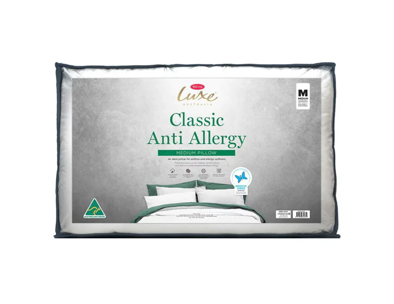 Tontine 46x72cm Luxe Classic Anti Allergy Cotton Pillow Medium Home Bedding WHT