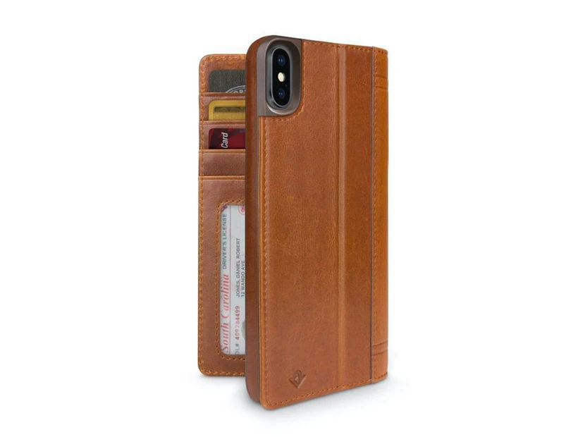 Twelve South iPhone Xs Max Journal Cover/Wallet/Stand Leather Folio Case Cognac