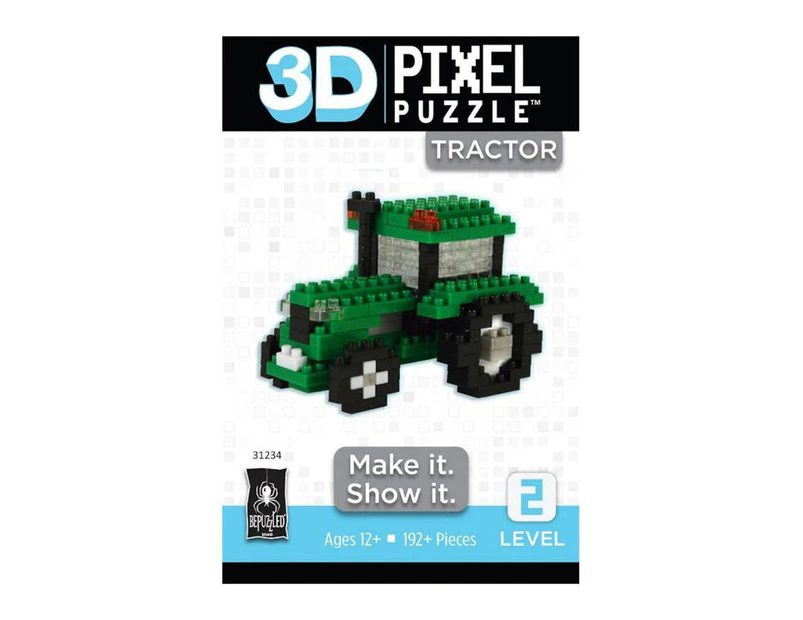 Bepuzzled 192pc+ 3D Pixel Puzzles/Building Blocks/Toys/Game Kids 12y+ Tractor