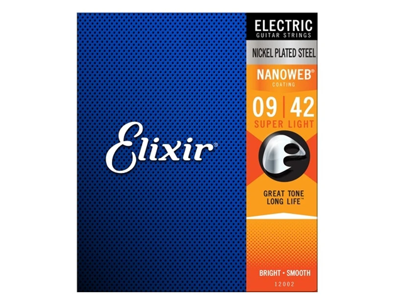 Elixir #12002 Electric Guitar Strings Nano Nickel Plated Steel 9-42 Super Light
