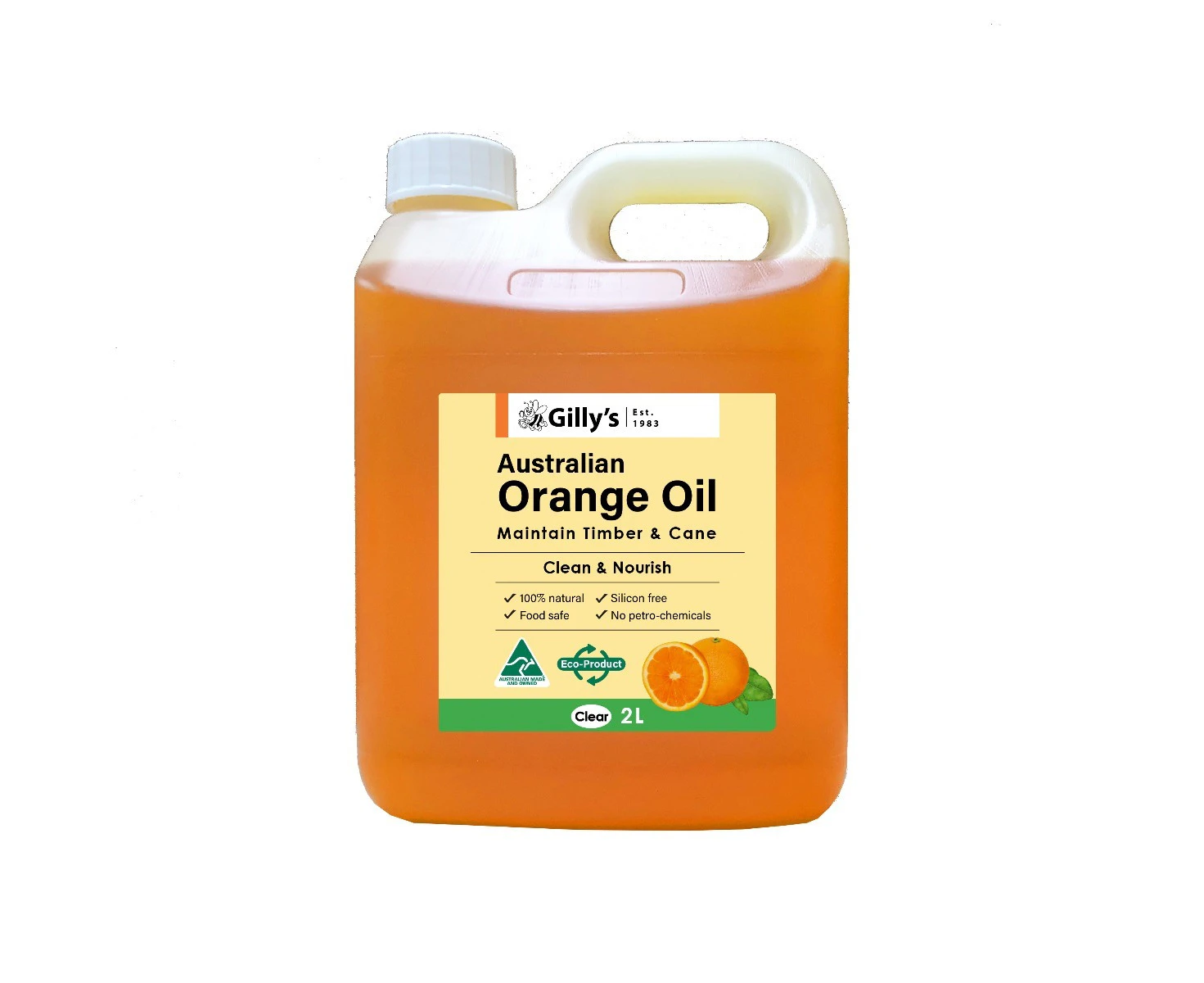 Gilly's Australian 2L Orange Oil Natural Maintenance Polish For Timber & Cane