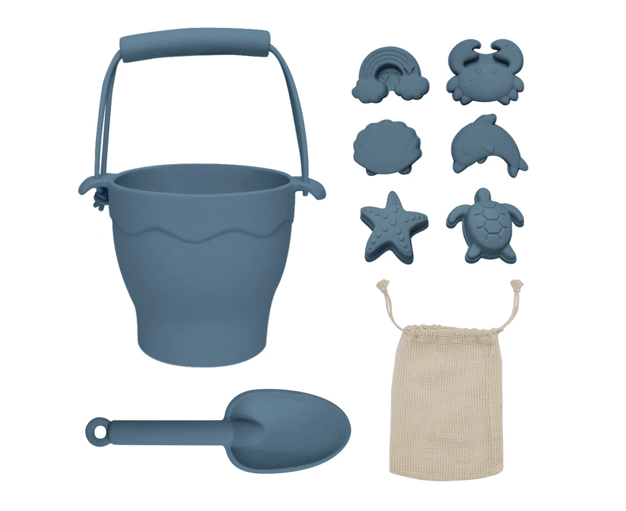 8pc Playground Silicone Bucket & Spade Set Steel Beach Kids Outdoor Toy Blue