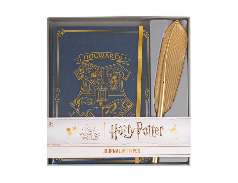 Harry Potter Wizarding World Hogwarts Themed Bound Journal w/ Feather Pen 3y+