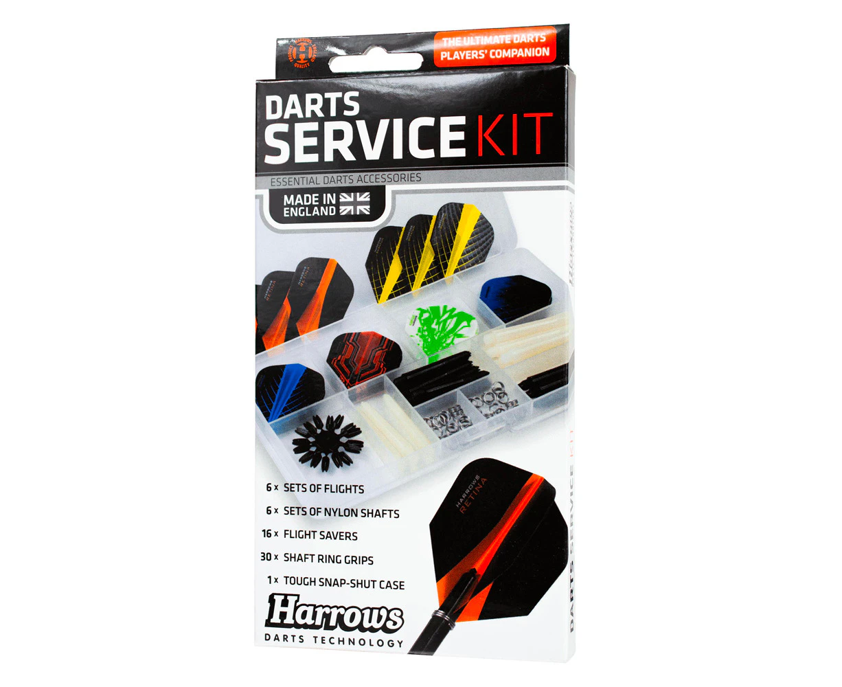 Harrows Darts Service Kit Replacement Set w/Flights/Nylon Shaft/Saver/Grips/Case