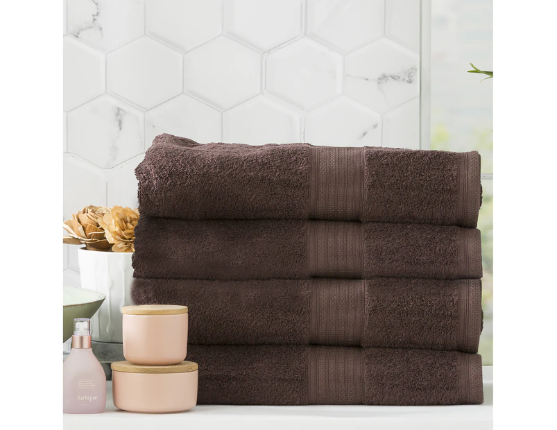 4pc Renee Taylor Stella Shower/Bath Towel 140cm Soft Bamboo Cotton 650 GSM Cocoa