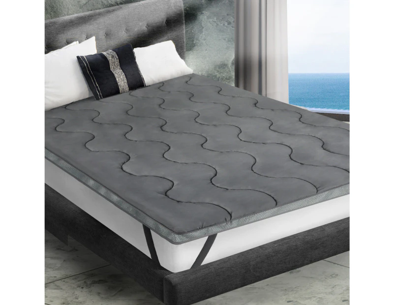 Dreamz Pillowtop Mattress Topper Protector Bed Luxury Mat Pad Home Double Cover - Charcoal Grey