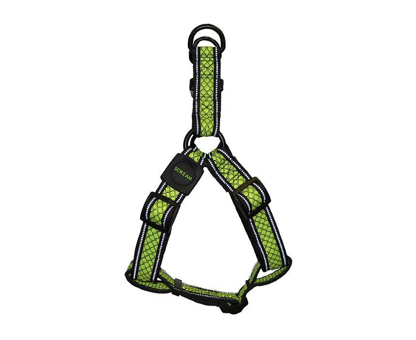 Scream Reflective Step In Dog Harness Loud Green Medium 2.5 x 50-72cm