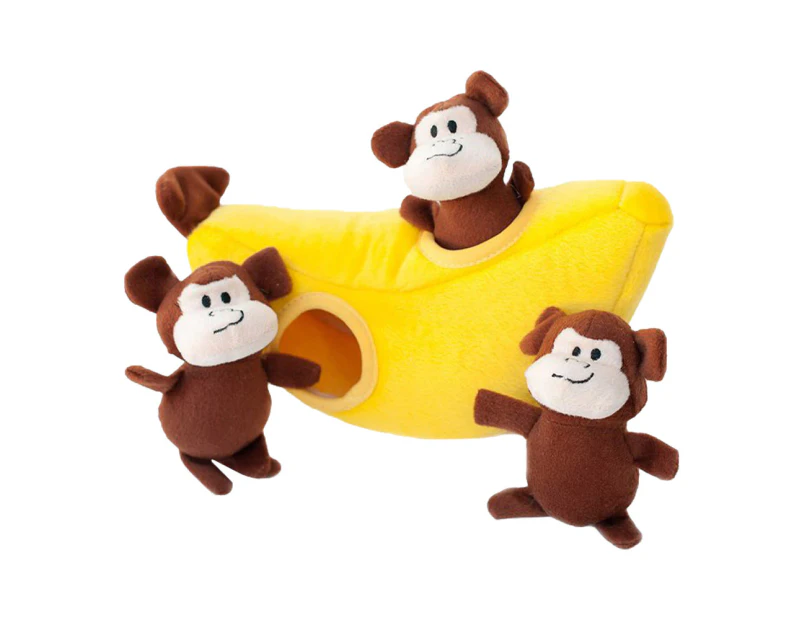 Zippy Paws Burrow Monkey N Banana Plush Dog Squeaker Toy 25 x 12 x 10cm