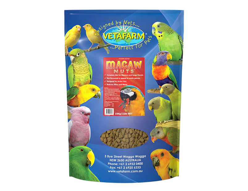 Vetafarm Macaw Nuts Extruded Pellet Diet for South American Parrots 10kg
