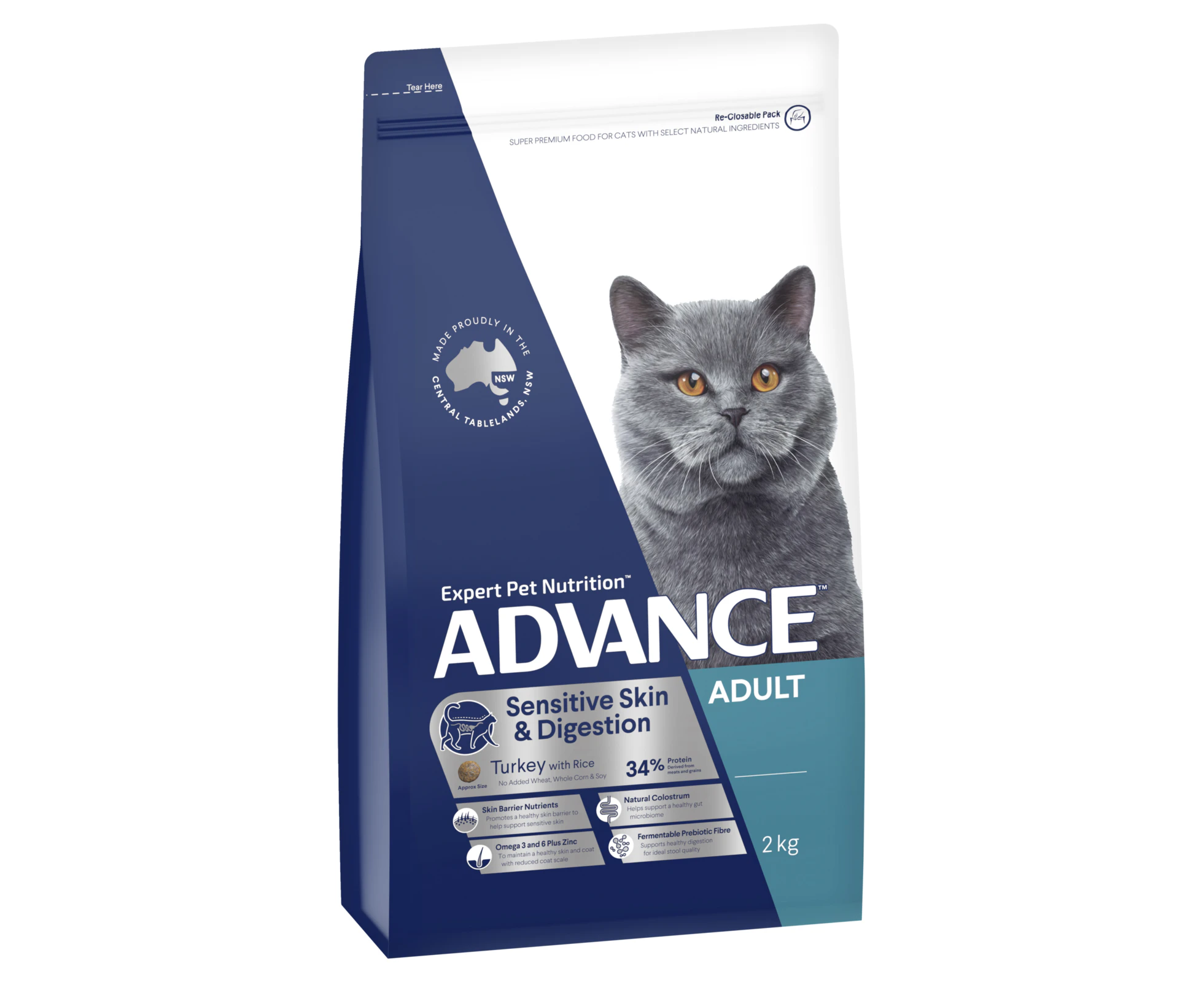 Advance Adult Sensitive Skin & Digestion Dry Cat Food Turkey w/ Rice 2kg