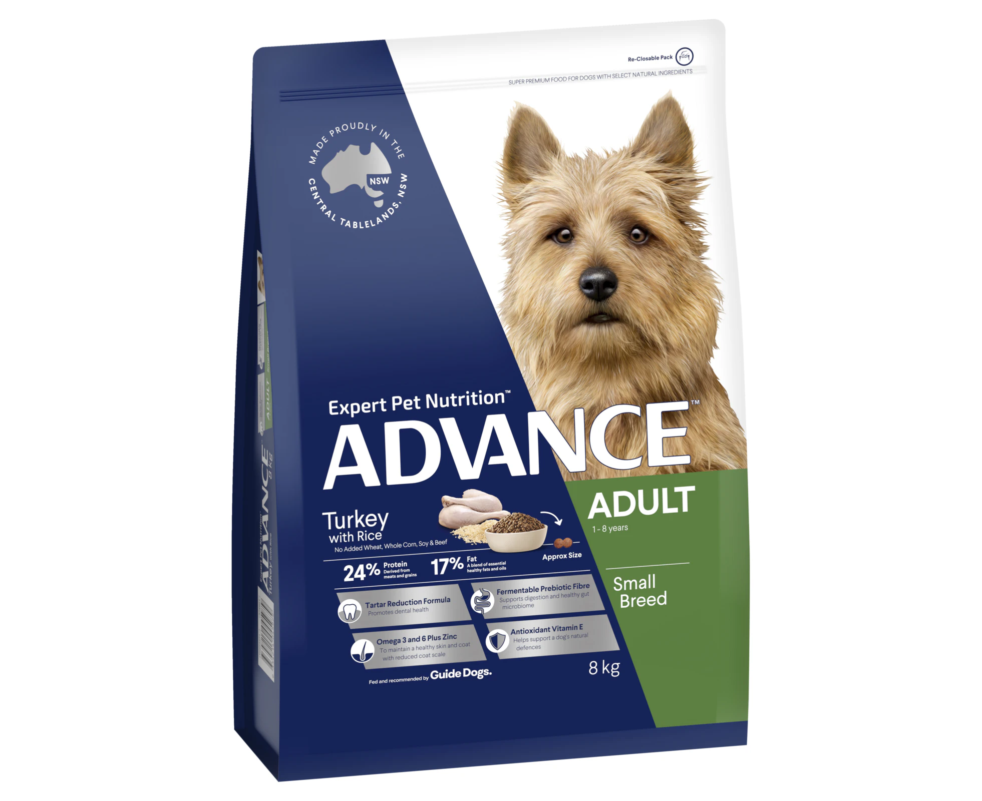 Advance Adult 1+ Small Breed Dry Dog Food Turkey w/ Rice 8kg