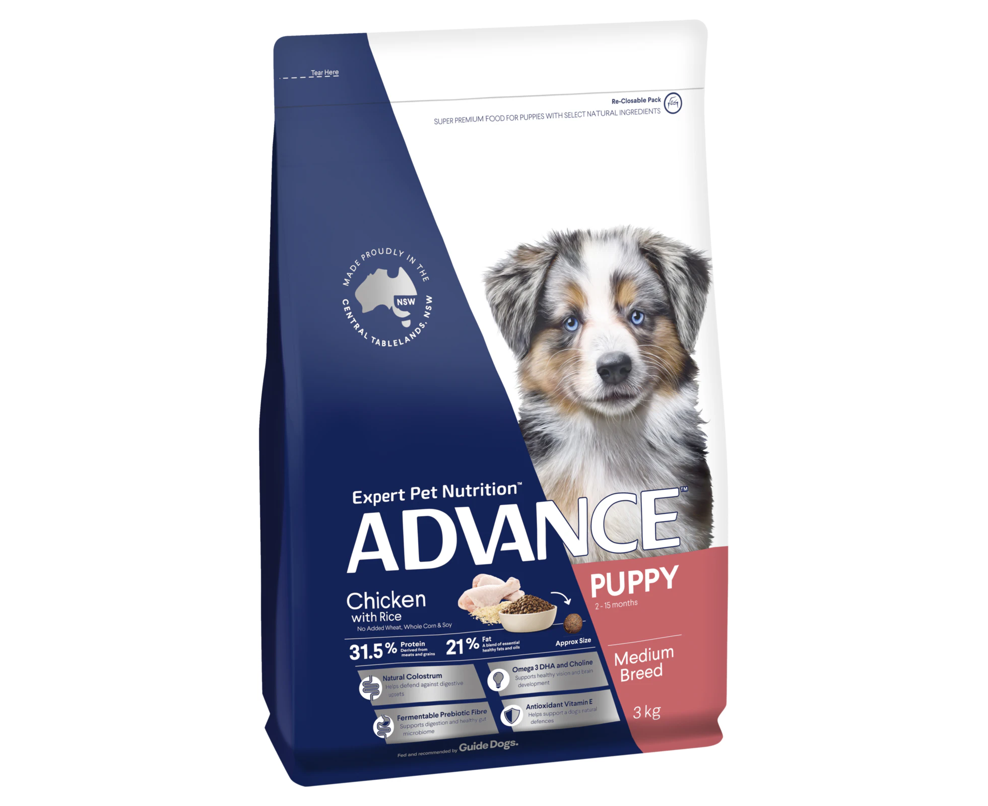 Advance Puppy Growth Medium Breed Dry Dog Food Chicken w/ Rice 3kg