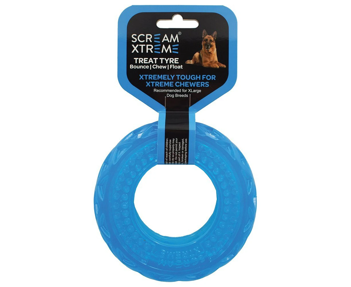 Scream Xtreme Treat Tyre Dog Chew Toy Loud Blue XL