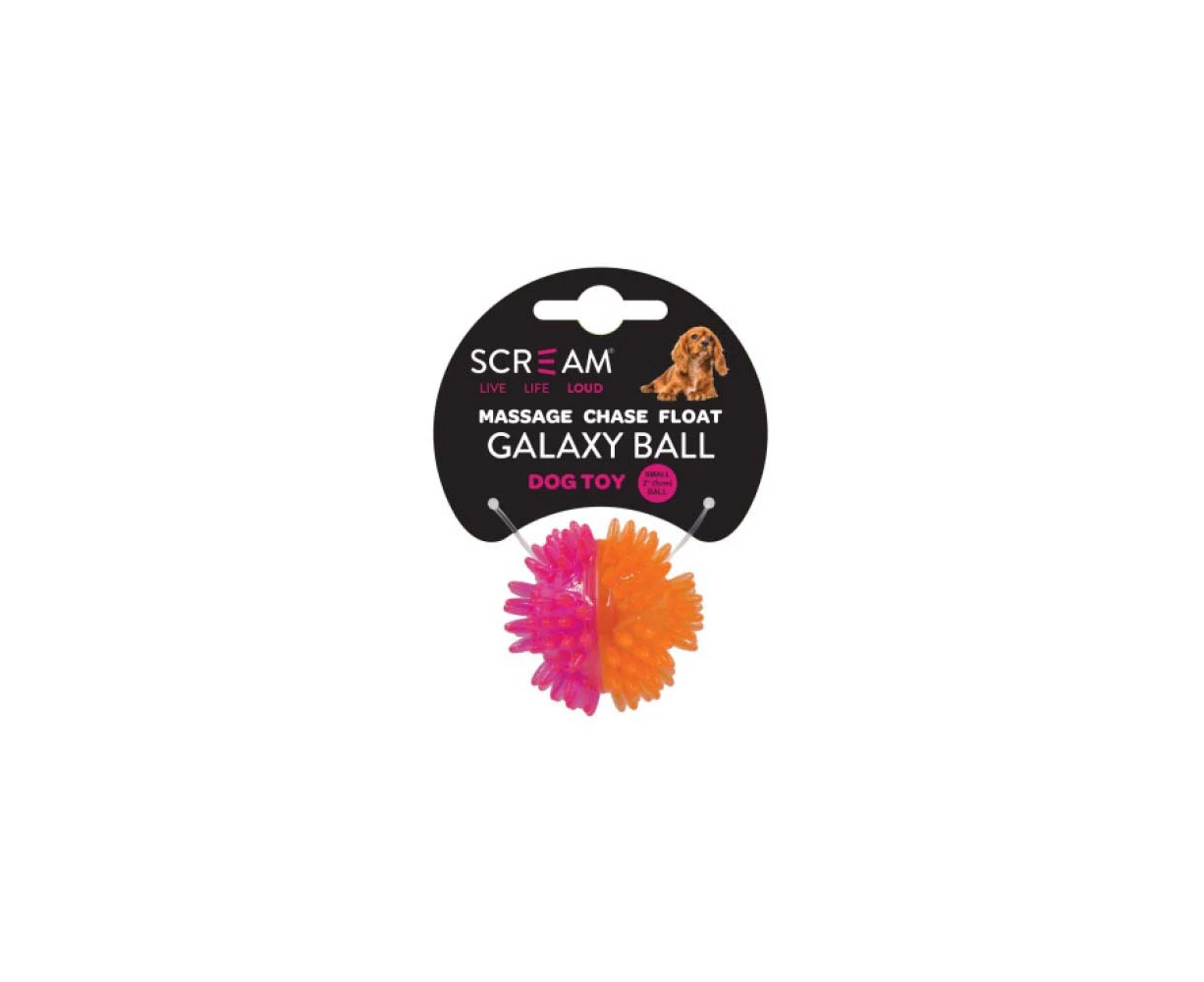 Scream Galaxy Ball Interactive Dog Toy Small Loud Pink/Orange