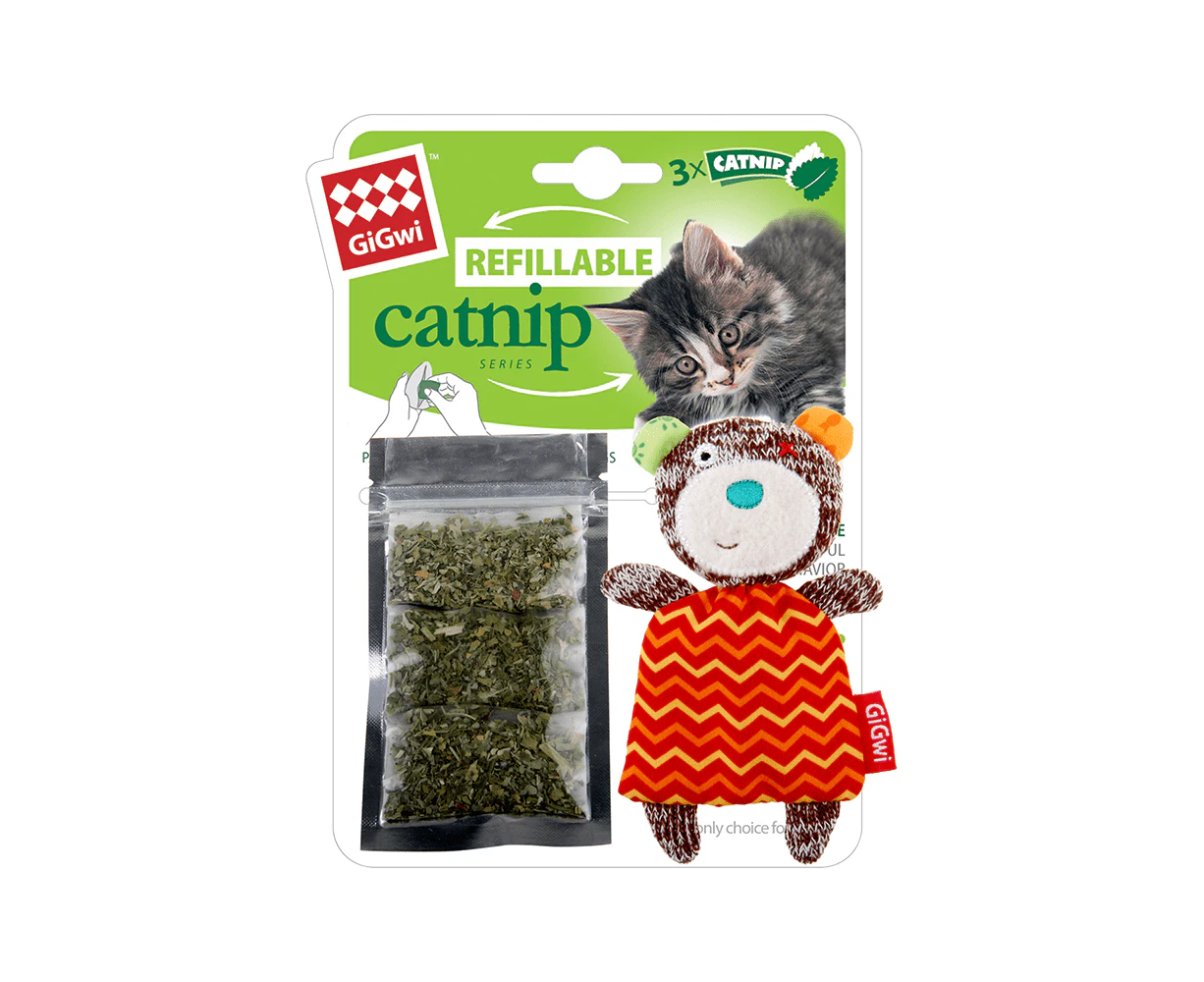 Gigwi Refillable Catnip Bear Fresh Teabags Interactive Cat Toy