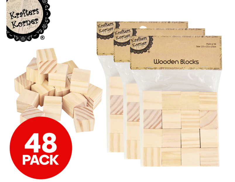 3 x Krafters Korner 2.5cm Wooden Blocks 16-Pack
