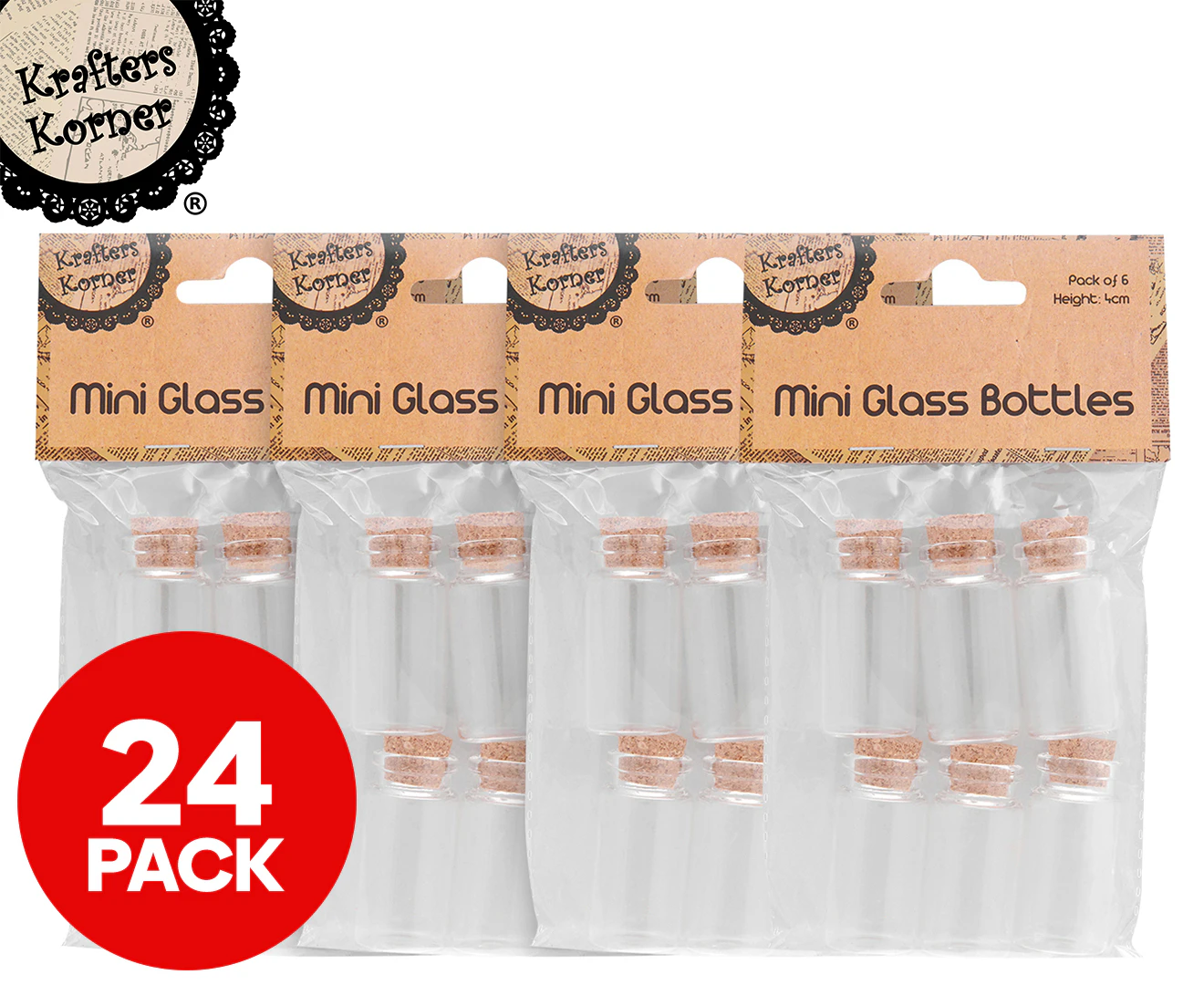 4 x 6pk Krafters Korner Mini Glass Bottles w/ Cork Lids