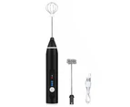 Electric Milk Frother Rechargeable Egg Beater 3 Speed Foam Maker Handheld Whisk Drinks Mixer, Black USB Cable-
