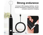 Electric Milk Frother Rechargeable Egg Beater 3 Speed Foam Maker Handheld Whisk Drinks Mixer, Black USB Cable-