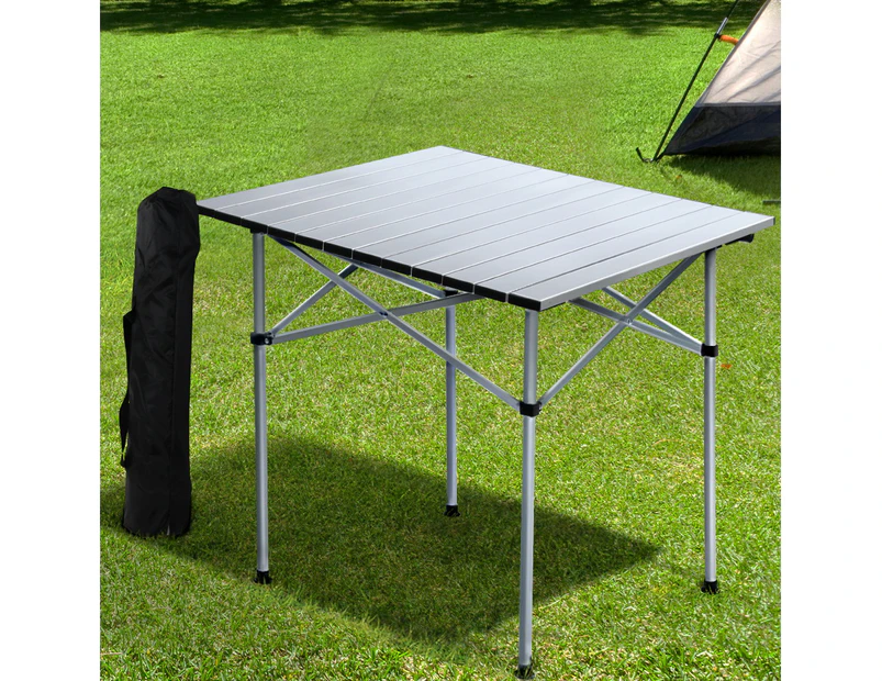 Weisshorn Folding Camping Table 70CM Roll Up Outdoor Picnic BBQ Aluminium Desk