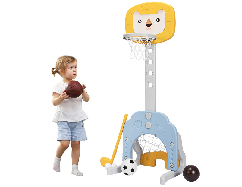 Costway 3-in-1 Kids Basketball Hoop Set Indoor Outdoor Adjustable Sports Activity Center w/Balls Yellow