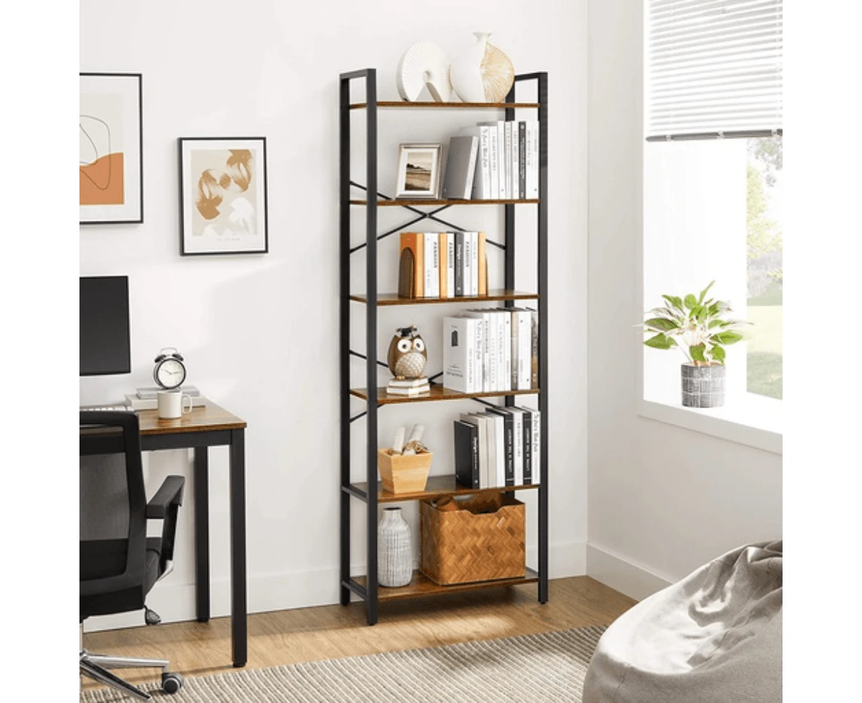 VASAGLE 6-Tier Bookcase Storage Shelf Industrial Design Vintage Brown Black