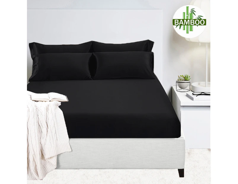 2000TC Cooling Bamboo Fitted Full Sheet Set in Black For Queen ,King, Mega Queen ,Mega King Size Bed