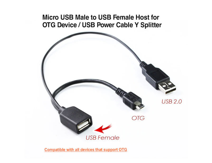 Micro USB Male to USB Female Host for OTG Device / USB Power Cable Y Splitter
