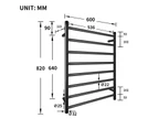 8 Bars Round Electric Heated Towel Rack 820x600mm Black Stainless Steel Bathroom Rails Warmer clothes