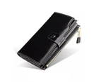 Women's RFID Blocking Large Capacity Luxury Wax Genuine Leather Clutch Wallet Ladies Card holder- Black