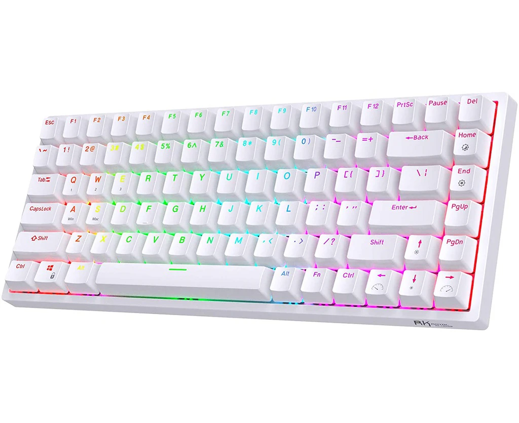 Royal Kludge RK84 Tri Mode 80% Hot Swappable Mechanical Gaming Keyboard White (Red Switch)