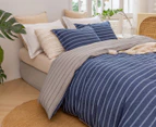 Dreamaker Amalfi Stripe 100% Cotton Reversible Quilt Cover Set - Blue
