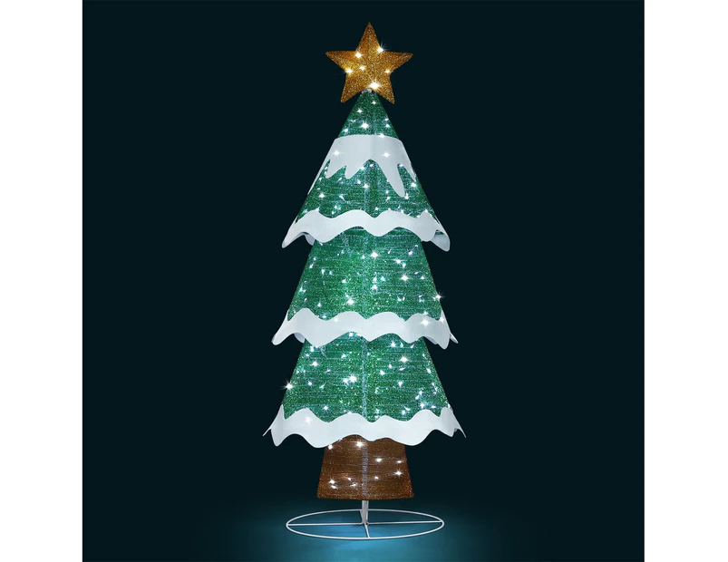 180cm Christmas Tree Decoration LED Strip Light Home Display Xmas Outdoor Holiday Ornaments Folding 3 Tiers 8 Flickering Effects Star Topper