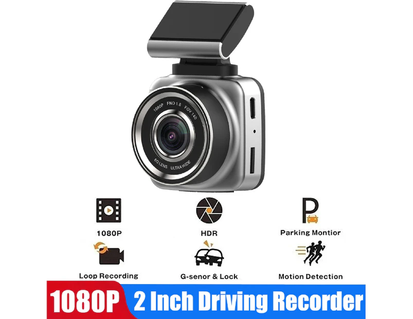 Driving Recorder Lower Power Comsumption High Clarity Durable 2-Inch 1080P Car Dash Camera for Autos - Silver