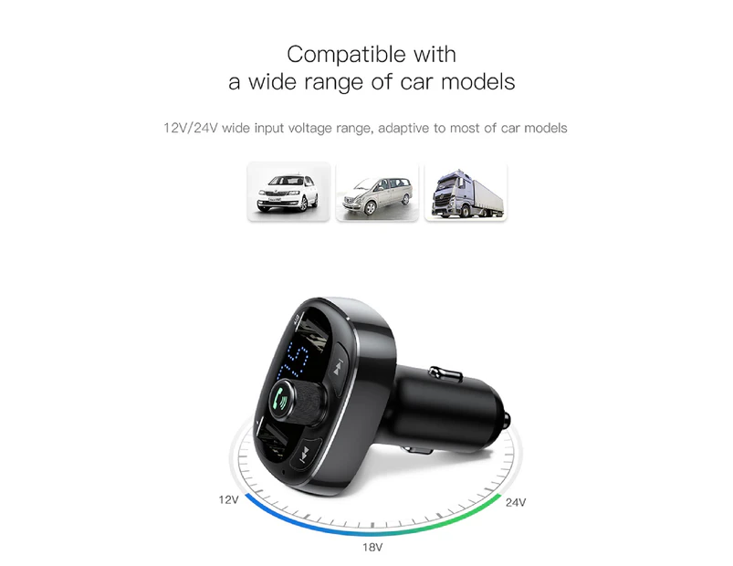 FM Transmitter Deep Bass Easy to Install Exquisite Bluetooth-compatible V4.2 Car Music Player for iPhone - Black